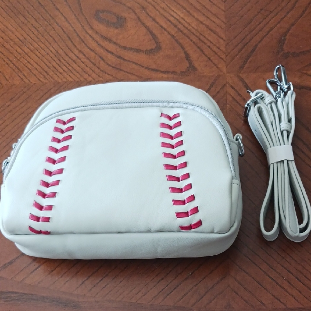Stylish Cream and Red Women's Baseball Bag